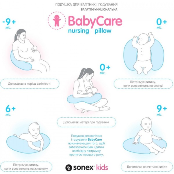 Фото - Подушка для годування Sonex BabyCare 58x54x17 см рожева (SO102496)