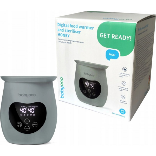 Фото - Подогреватель детских бутылочек стационарный BabyOno NATURAL 2 в1 с дисплеем и функцией стерилизации, серый (968/02)