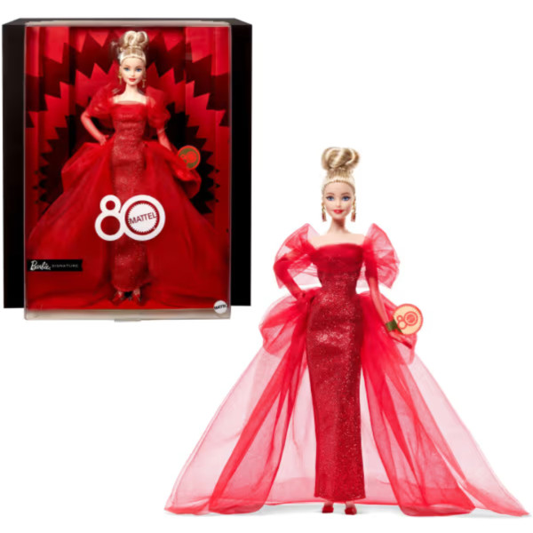 Фото - Коллекционная кукла Barbie «Ruby Red» к 80-летию Mattel — блондинка (JBJ17)