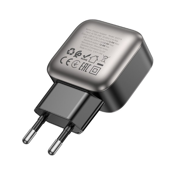 Фото - Сетевое зарядное устройство BOROFONE BAS51A Absolute dual-port charger Black (6941991116100)