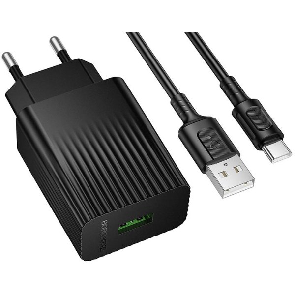 Фото - Сетевое зарядное устройство BOROFONE BAS72A Source single port QC3.0 charger set(Type-C) Black (6941991122675)