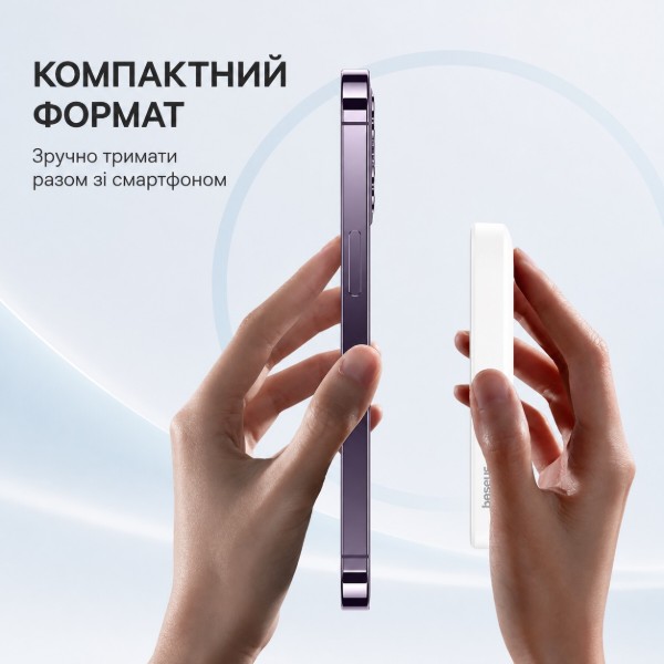 Фото - Батарея мобильная Baseus Airpow Magnetic 20W (6000 mAh) с беспроводной зарядкой White (716298)
