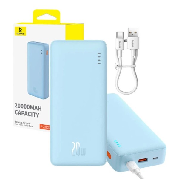 Фото - Батарея мобильная Baseus Airpow Powerbank 20W 20000mAh QC PD Blue (P10022804313-00)