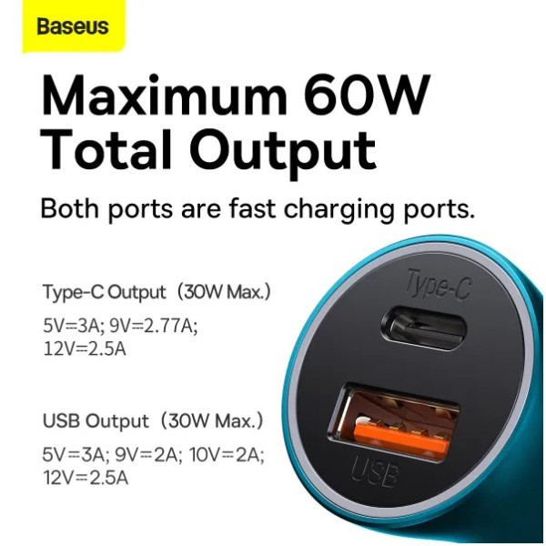 Фото - Автомобильное зарядное устройство Baseus C+U 60W (CGJM000103) Blue