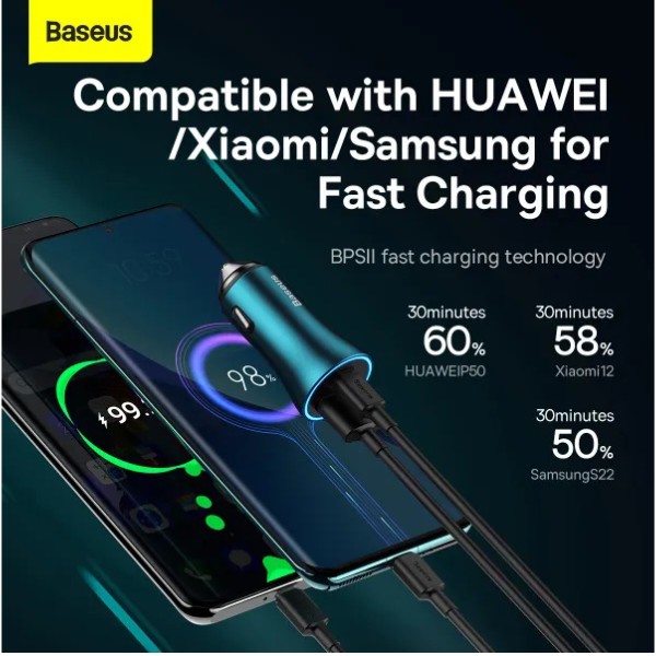 Фото - Автомобильное зарядное устройство Baseus C+U 60W (CGJM000103) Blue