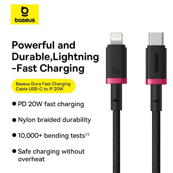 Фото - Кабель Baseus Dura Series Fast Charging Cable Type-C to iP 20W 2m Red+Black (P10377800U01-03)