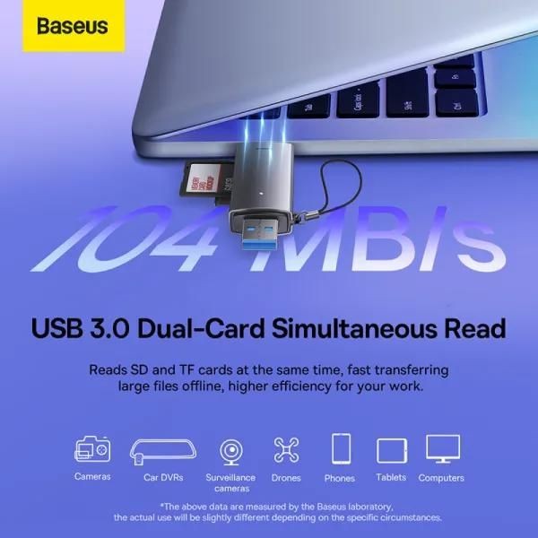 Фото - Кардридер Baseus Lite Series USB-A & Type-C  to SD/TF Card Reader Grey (WKQX060113)