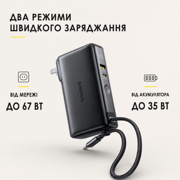 Фото - Батарея мобільна Baseus Nomos NT11 3 в 1 67W 10000 mAh USB-C Black (716306)