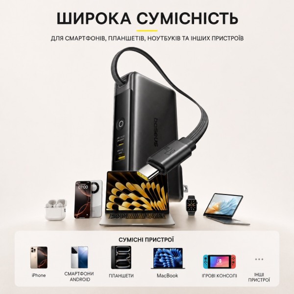 Фото - Батарея мобільна Baseus Nomos NT11 3 в 1 67W 10000 mAh USB-C Black (716306)