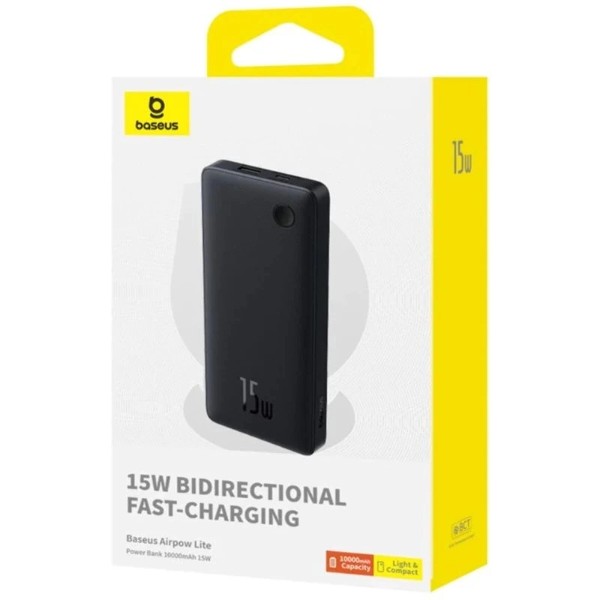 Фото - Батарея мобільна Baseus Airpow Lite Power Bank 10000mAh 15W Cosmic Black With Simple Series Data Cable USB to Type-C 30 см Black (P10067500123-00)