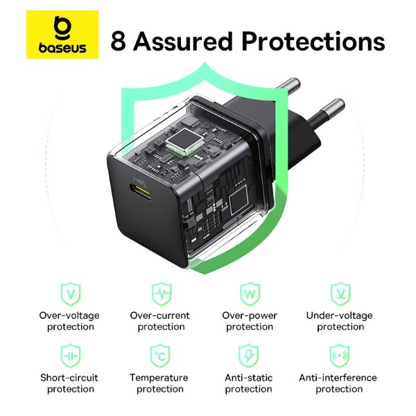 Фото - Мережевий зарядний пристрій Baseus Palm Fast Charger 1C 20W EU Cosmic Black set USB-C to iP 20W 1m (62255)