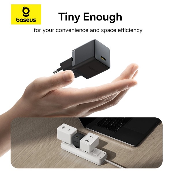 Фото - Мережевий зарядний пристрій Baseus Palm Fast Charger 1C 20W EU Cosmic Black set USB-C to iP 20W 1m (62255)