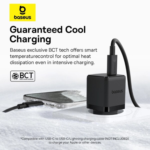 Фото - Мережевий зарядний пристрій Baseus Palm Fast Charger 1C 20W EU Cosmic Black set USB-C to iP 20W 1m (62255)