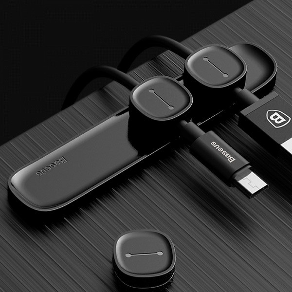 Фото - Тримач для кабелю Baseus Peas Cable Clip Black (ACWDJ-01)