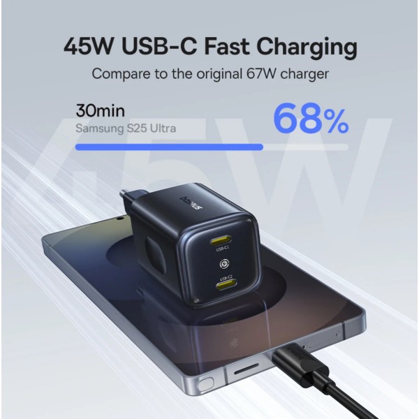 Фото - Сетевое зарядное устройство Baseus PicoGo 2C 45W (E0121F00) Black