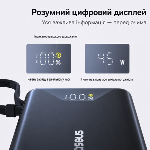 Фото - Батарея мобільна Baseus PicoGo Digital Display 45W 10000 mAh USB-C Black (716308)