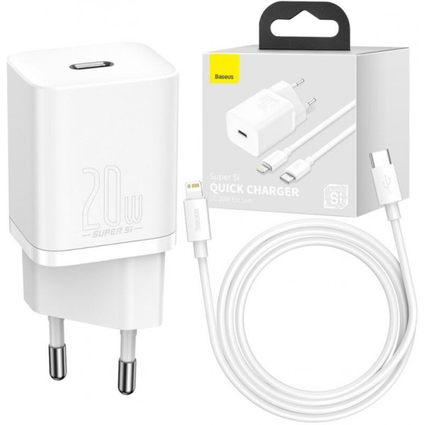 Фото - Сетевое зарядное устройство Baseus 20W Super Si USB-C (TZCCSUP-B02) White
