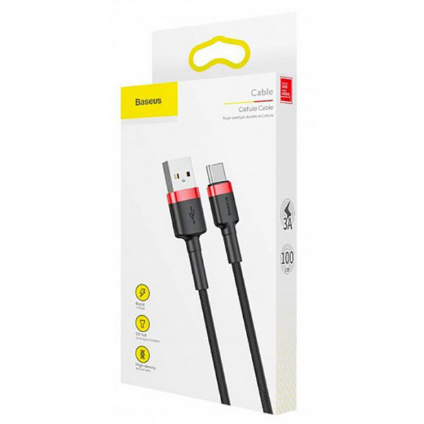 Фото - Кабель синхронізації даних Baseus Сafule Cable USB For Type-C 2A 2m Red-Black (CATKLF-C91)