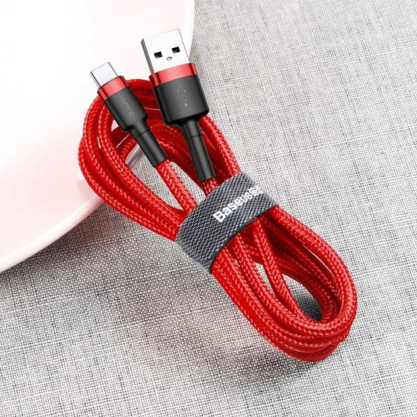 Фото - Кабель Baseus Cafule USB-USB-C, 2A 3m Red (CATKLF-U09)