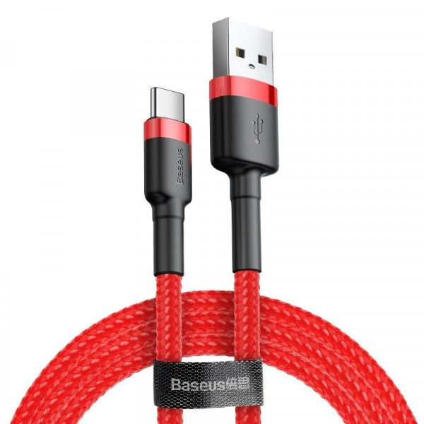 Фото - Кабель Baseus Cafule USB-USB-C, 2A 3m Red (CATKLF-U09)