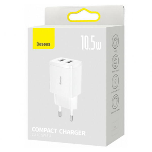 Фото - Сетевое зарядное устройство Baseus Compact 2U 10.5W White (CCXJ010202)