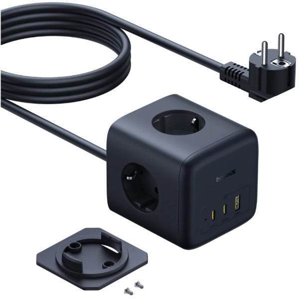 Фото - Сетевой фильтр Baseus EnerFill FA11 Cube Power Strip 3AC+1U+1C 67W 1,5m EU Cosmic Black (E00082100123-00)