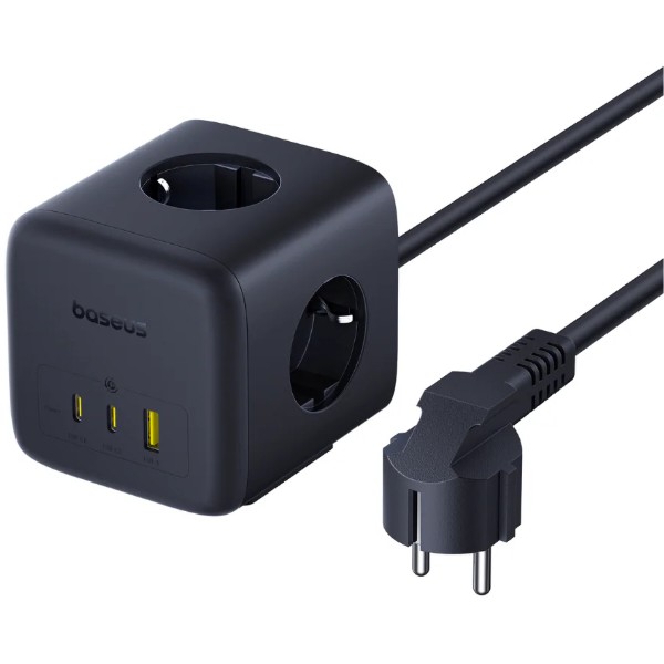 Фото - Сетевой фильтр Baseus EnerFill FA11 Cube Power Strip 3AC+1U+1C 67W 1,5m EU Cosmic Black (E00082100123-00)