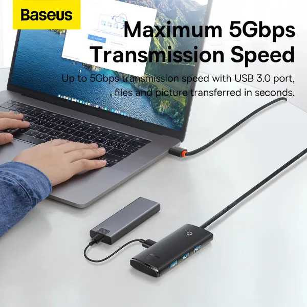 Фото - Хаб USB Baseus Lite Series 4-Port USB-A HUB Adapter 2m Black (WKQX030201)