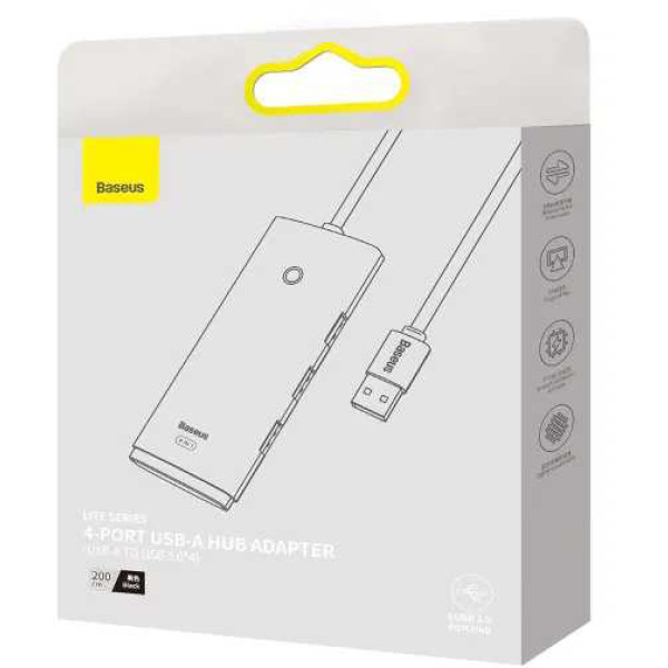 Фото - Хаб USB Baseus Lite Series 4-Port USB-A HUB Adapter 2m Black (WKQX030201)