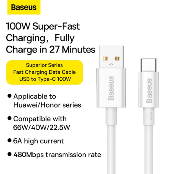 Фото - Кабель Baseus Superior Series Fast Charging Data Cable USB to Type-C 100W 1.5m Moon White (P10320102214-02)