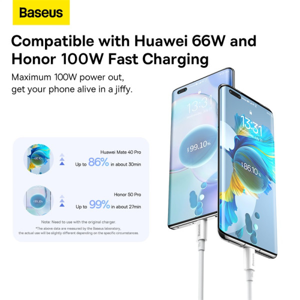 Фото - Кабель Baseus Superior Series Fast Charging Data Cable USB to Type-C 100W 1.5m Moon White (P10320102214-02)