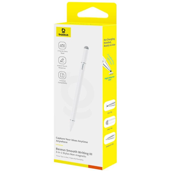 Фото - Стилус Baseus Smooth Writing III 3в1 Passive Stylus Non-magnetic Version Moon White (P80080804213-00)