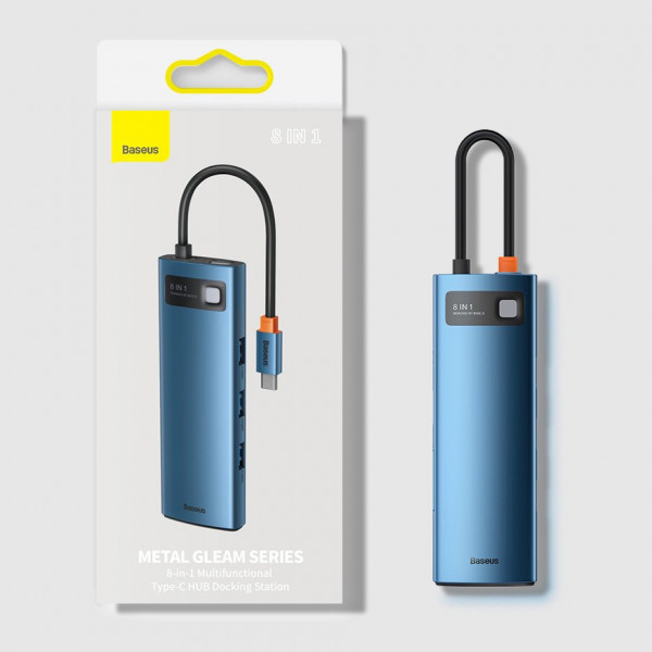 Фото - Док-станція Baseus USB3.1 Type C(PD)100W/HDMI 4K 30Hz/3хUSB3.2/RJ45/SD+TF 8in1 Blue (WKWG000103)