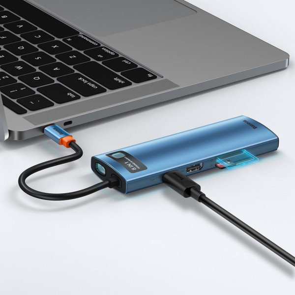 Фото - Док-станція Baseus USB3.1 Type C(PD)100W/HDMI 4K 30Hz/3хUSB3.2/RJ45/SD+TF 8in1 Blue (WKWG000103)