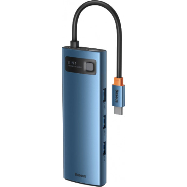 Фото - Док-станція Baseus USB3.1 Type C(PD)100W/HDMI 4K 30Hz/3хUSB3.2/RJ45/SD+TF 8in1 Blue (WKWG000103)
