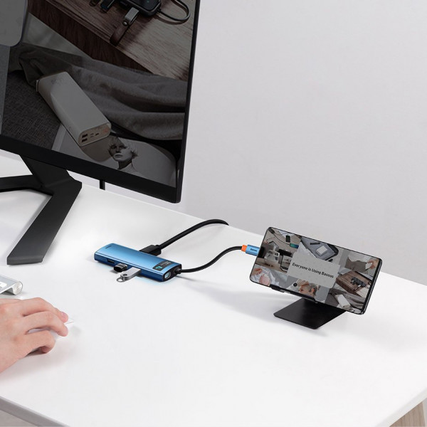 Фото - Док-станція Baseus USB3.1 Type C(PD)100W/HDMI 4K 30Hz/3хUSB3.2/RJ45/SD+TF 8in1 Blue (WKWG000103)
