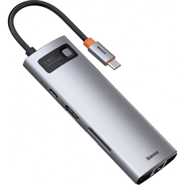 Фото - Док-станція Baseus USB3.1 Type C(PD)100W/HDMI 4K 30Hz/3хUSB3.2/RJ45/SD+TF 8in1 Grey (CAHUB-CV0G)