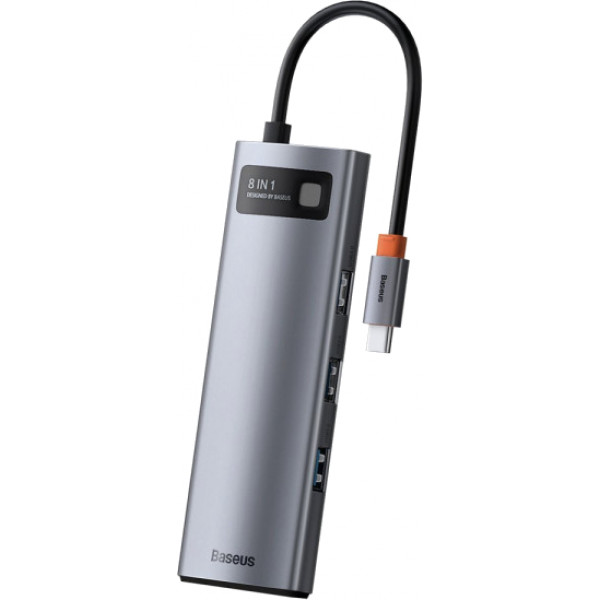 Фото - Док-станція Baseus USB3.1 Type C(PD)100W/HDMI 4K 30Hz/3хUSB3.2/RJ45/SD+TF 8in1 Grey (CAHUB-CV0G)