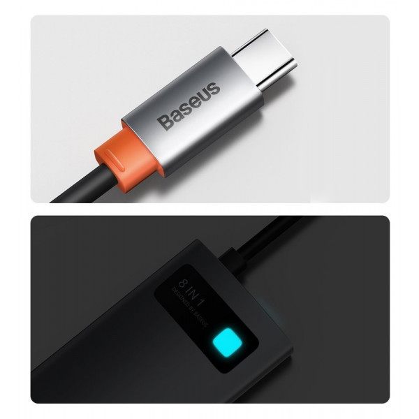 Фото - Док-станція Baseus USB3.1 Type C(PD)100W/HDMI 4K 30Hz/3хUSB3.2/RJ45/SD+TF 8in1 Grey (CAHUB-CV0G)