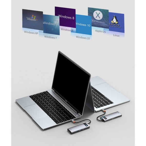 Фото - Док-станція Baseus USB3.1 Type C(PD)100W/HDMI 4K 30Hz/3хUSB3.2/RJ45/SD+TF 8in1 Grey (CAHUB-CV0G)
