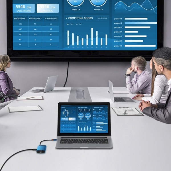 Фото - Док-станция Baseus USB3.1 USB Type C PD 100W/HDMI 4K 30Hz/3хUSB3.2 Gen1/RJ45 6in1 Blue (WKWG000003)