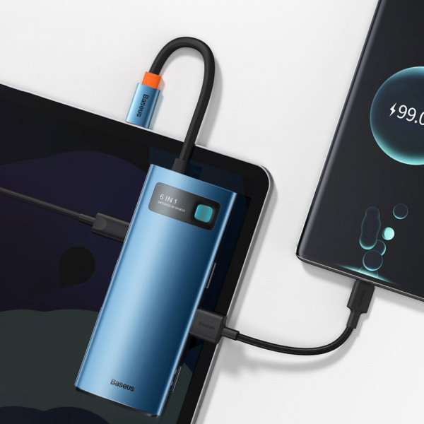Фото - Док-станция Baseus USB3.1 USB Type C PD 100W/HDMI 4K 30Hz/3хUSB3.2 Gen1/RJ45 6in1 Blue (WKWG000003)
