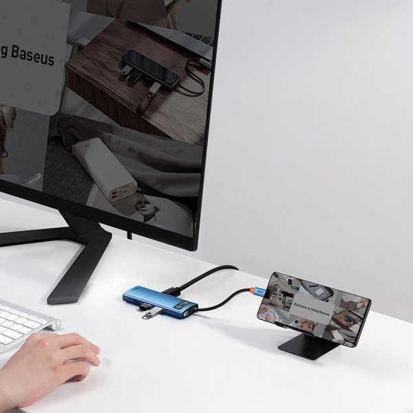 Фото - Док-станция Baseus USB3.1 USB Type C PD 100W/HDMI 4K 30Hz/3хUSB3.2 Gen1/RJ45 6in1 Blue (WKWG000003)