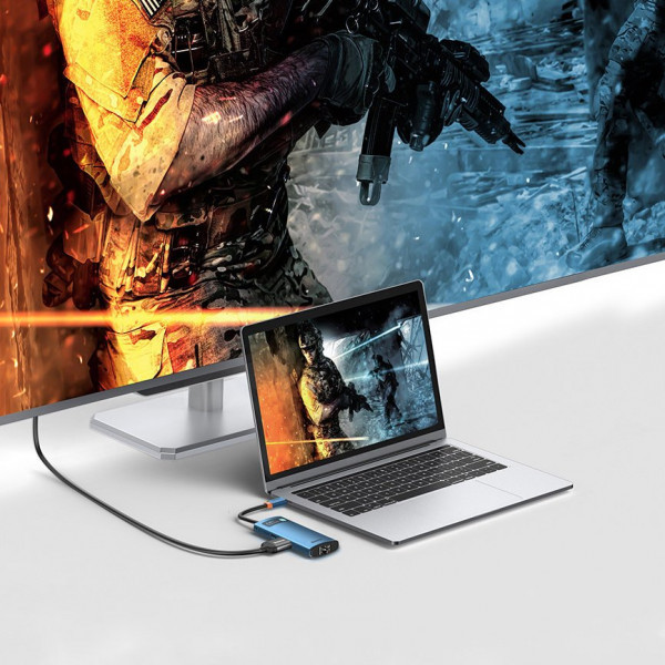 Фото - Док-станция Baseus USB3.1 USB Type C PD 100W/HDMI 4K 30Hz/3хUSB3.2 Gen1/RJ45 6in1 Blue (WKWG000003)