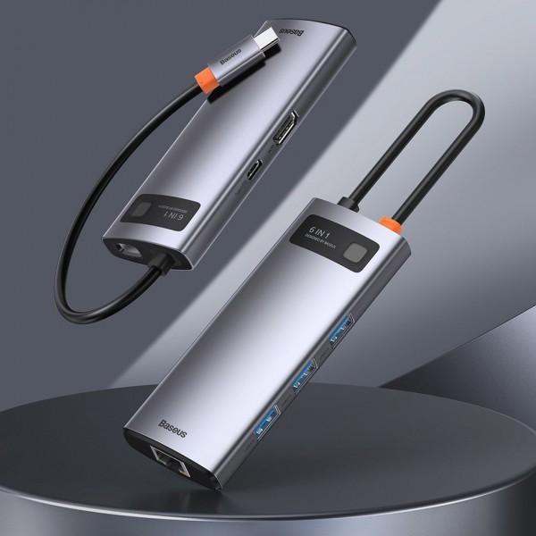 Фото - Док-станция Baseus USB3.1 USB Type C PD 100W/HDMI 4K 30Hz/3хUSB3.2 Gen1/RJ45 6in1 Grey (CAHUB-CW0G)
