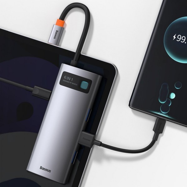 Фото - Док-станция Baseus USB3.1 USB Type C PD 100W/HDMI 4K 30Hz/3хUSB3.2 Gen1/RJ45 6in1 Grey (CAHUB-CW0G)