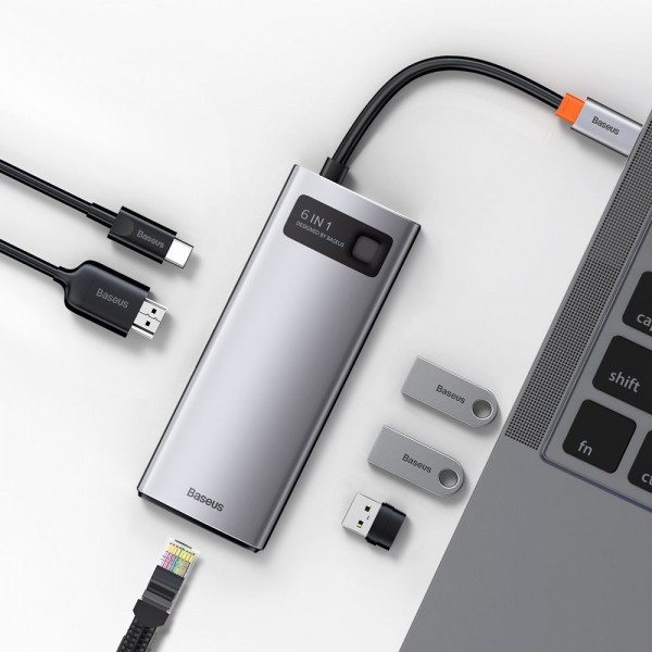 Фото - Док-станция Baseus USB3.1 USB Type C PD 100W/HDMI 4K 30Hz/3хUSB3.2 Gen1/RJ45 6in1 Grey (CAHUB-CW0G)