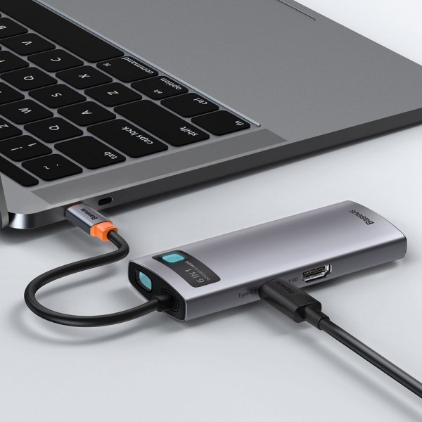 Фото - Док-станция Baseus USB3.1 USB Type C PD 100W/HDMI 4K 30Hz/3хUSB3.2 Gen1/RJ45 6in1 Grey (CAHUB-CW0G)
