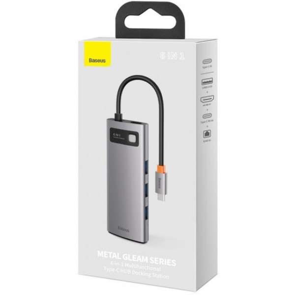 Фото - Док-станция Baseus USB3.1 USB Type C PD 100W/HDMI 4K 30Hz/3хUSB3.2 Gen1/RJ45 6in1 Grey (CAHUB-CW0G)