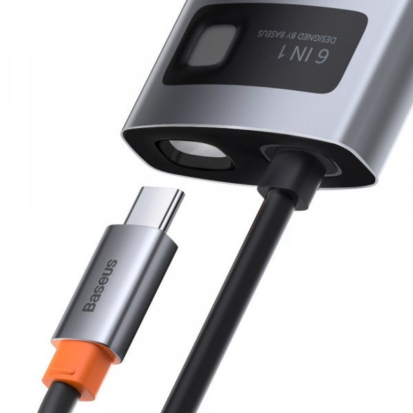 Фото - Док-станция Baseus USB3.1 USB Type C PD 100W/HDMI 4K 30Hz/3хUSB3.2 Gen1/RJ45 6in1 Grey (CAHUB-CW0G)